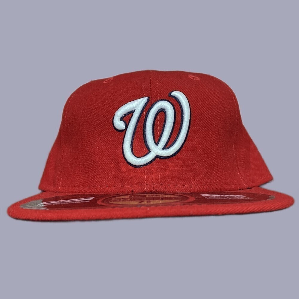 New Era MLB 59/50 Washington Nationals Red White Fitted Cap Hat Men's Size 7 3/8